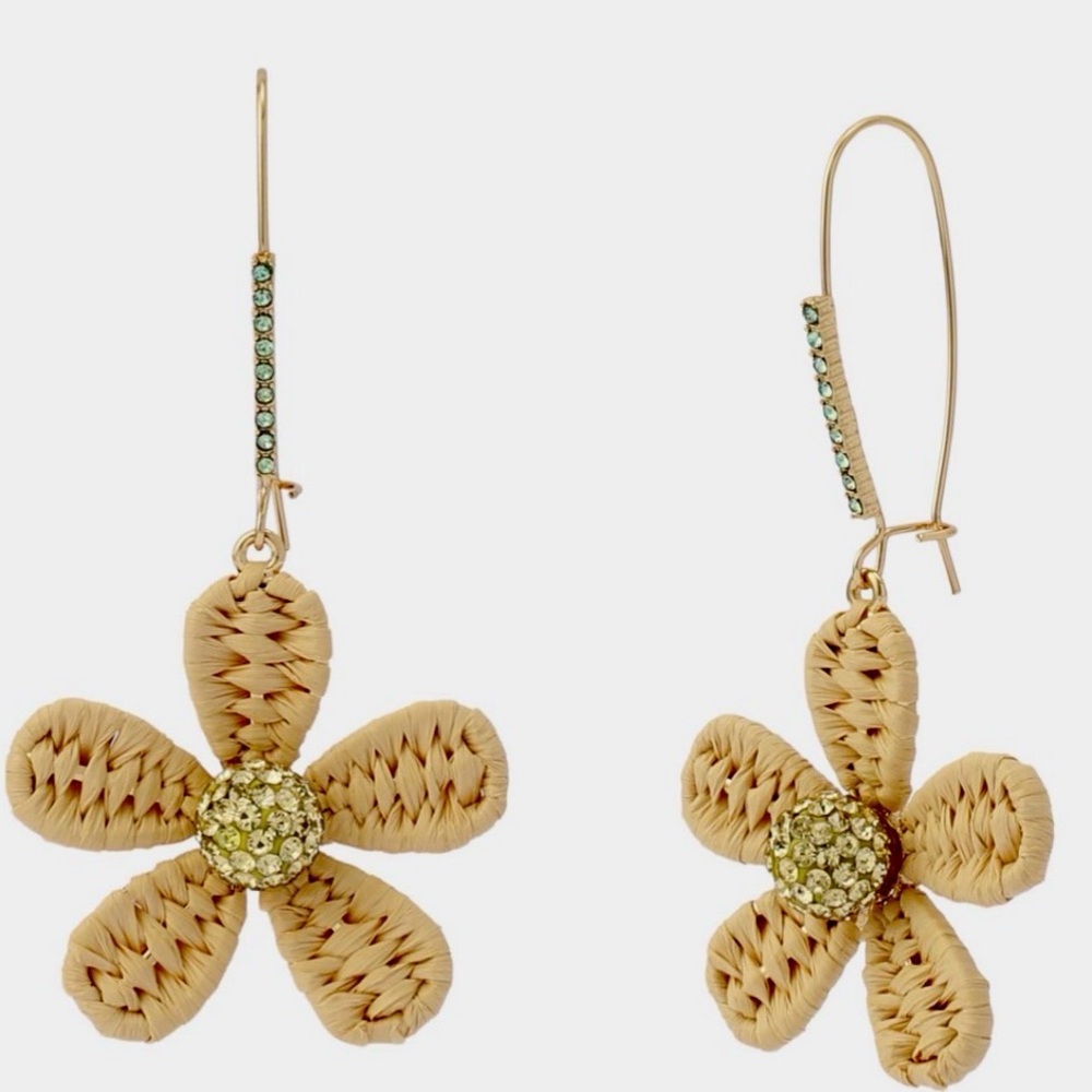 New Betsey Johnson  Spring Chick Raffia Daisy Dangle Earrings